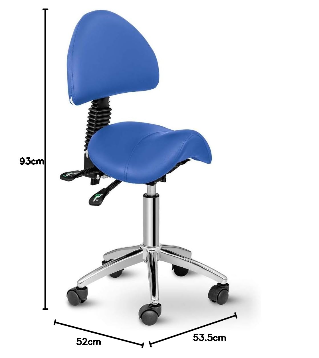 Physa Siège-Selle Ergonomique Assis Debout Berlin Blue 90-120° 55-69 cm 150 Kg Pivotant Roulettes
