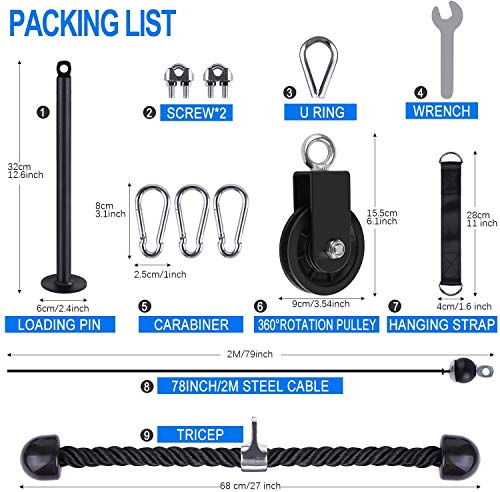 ANMKOT Pulley System Gym,LAT Pull Downs Arm Strength Training Weight Triceps Rope with Loading pin Pulley Cable Machine Attachment Pulley System for Home Gym Workout Equipment