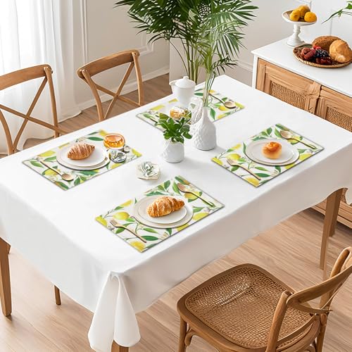 Kerton Stork Lemon Table Placemats Set of 4 Place Mats Linen Washable Wipeable Placemats Heat Resistant Placemats Fabric Waterproof Rectangle Table Mat for Kitchen Dining Dinner 18 X 12 Inch, Lemon
