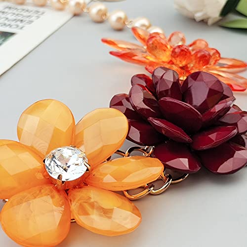 Bocar 5 Flower Braided Crystal Statement Chunky Necklace Bib Collar Flower Pearl Jewelry for Women4