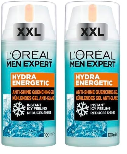 L'Oréal Men Expert XXL kühlende Gesichtspflege Anti-Glanz für Männer, Erfrischendes und mattierendes Gesichtsgel, Gesichtscreme für Herren, Hydra Energy, [Amazon Exclusive], 1 x 100 ml (Packung mit 2)