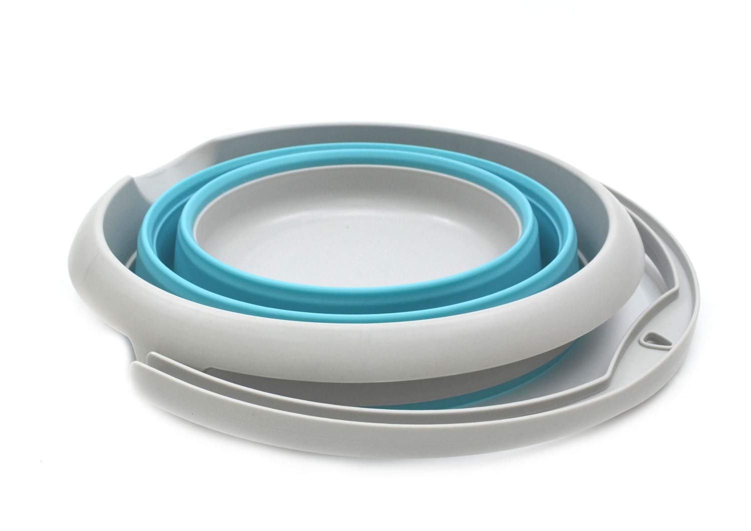 SAMMART Seau en plastique pliable de 5 l - Baignoire ronde pliable - Seau à eau de pêche portable - Pot d'eau d'extérieur peu encombrant (rond de 5 L, gris/bleu vif)