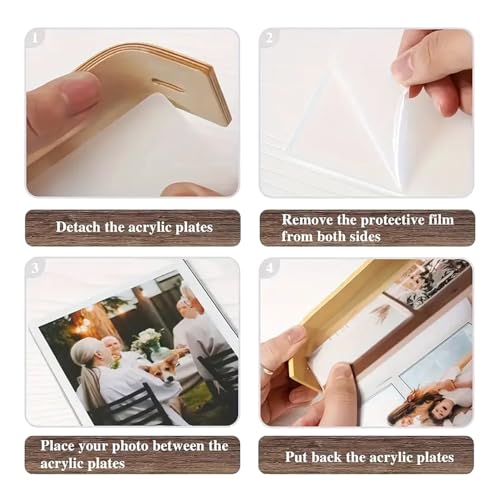 Image of Nostrae by Ekhasa Wooden Photo Frame for Table | 4x6 Inch Acrylic Table Top Photo Frame with Stand | Double-Sided Picture Frame for Desk, Bedroom & Office Decor | Small Aesthetic Photo Frame for Gift