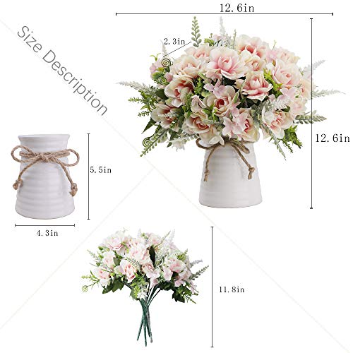 Lesing Artificial Flowers With Vase Fake Silk Flowers In Vase Gardenia Flowers Decoration For Home Table Office Party (Pink) #TOP3