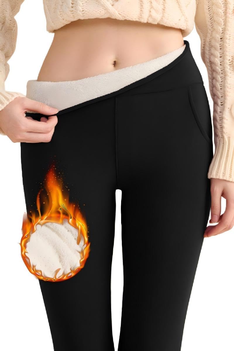 Winter Fleece Women's Pocket high Waist Elastic Hip Lifting Shape Belly Warm and Cold-Proof Trousers - Image 5