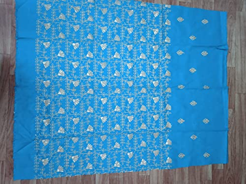 Sari georgette turquoise drapé facile parfait avec bordure lourde sans glisser - 5