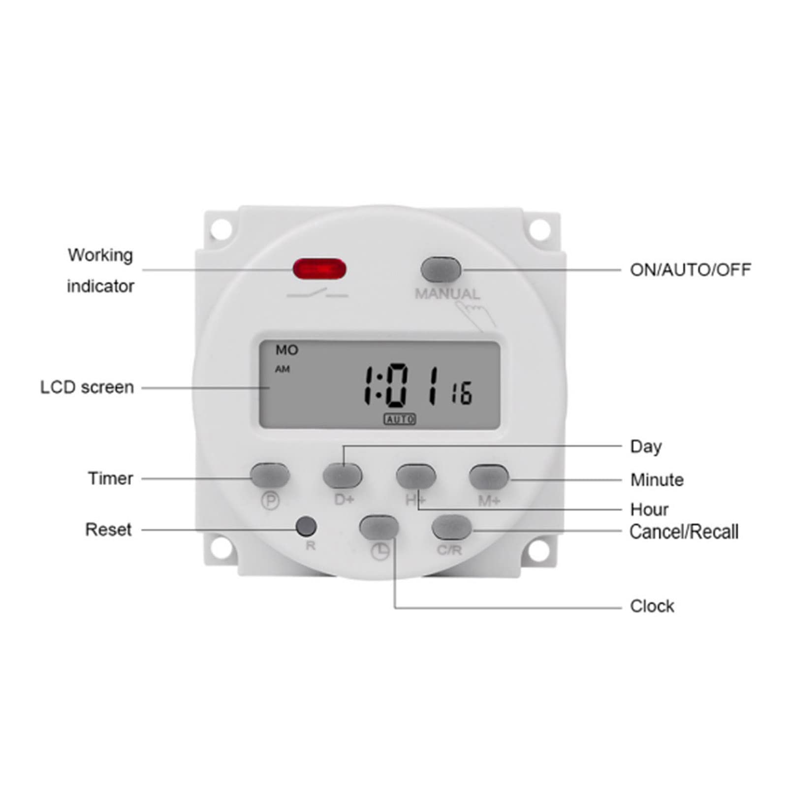 5VA 7 Tage programmierbarer Zeitschalter, Digitalanzeige, Kleiner Zeitrelaisschalter für elektronische Steuerung, genau und stabil(220V AC)