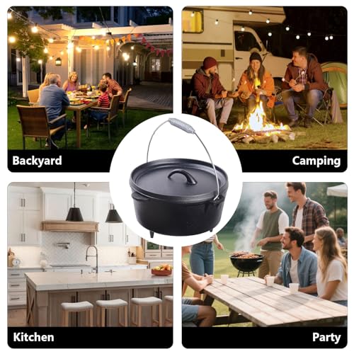 AIZYR Gusseiserner Dutch Oven Camping Dutch Pot Mit Rand, Bratpfanne Schmortopf Kochtopf Für Hausmannskost, Grillen, Wandern 7 AIZYR Gusseiserner Dutch Oven Camping Dutch Pot Mit Rand, Bratpfanne Schmortopf Kochtopf Für Hausmannskost, Grillen, Wandern