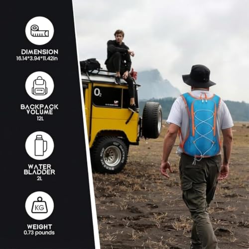 Image of 12L Hydration Backpack for Women and Men- Lightweight Hydration Pack with 2L Water Bladder, Water Pack for Hiking,Cycling,Rave and Running, Adjustable Chest Straps and Reflective