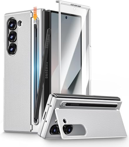 Image of Kapa Textured Grip S Pen Holder Hinge Protection Back Cover for Samsung Galaxy Z Fold6 / Fold 6 | with Kickstand & S Pen Slot Case (Silver)