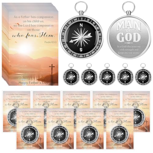 20 Sets Compass Bulk Gifts Father's Day Bible Verse Mini Compass Man of God Religious Cards Christian Cards y bolsas OPP para Papá Regalos de Pastores Decoración Náutica de Viaje para Fiesta miniatura 1