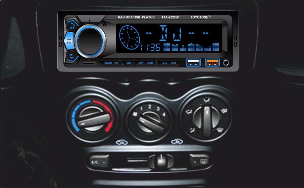 Image of TOYOTONE Universal Fit Single Din Car Stereo MP3 Music System with Remote, Bluetooth, One Touch to Receive Call (FM /AUX /USB /TF), Dual USB Ports (Music & Charging) SD Card Slot (TTA-2222BT)