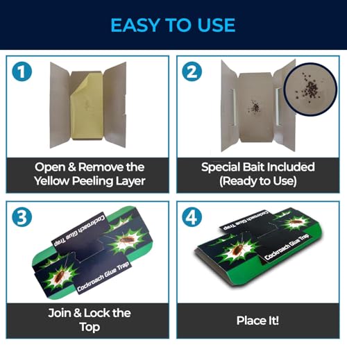 Image of Lifekrafts Cockroach Traps - Pack of 10 Strong Sticky Glue Traps for Roaches & Insects | Non-Toxic Pest Control for Home, Kitchen, Bathroom, Office | Easy to Use & Disposable