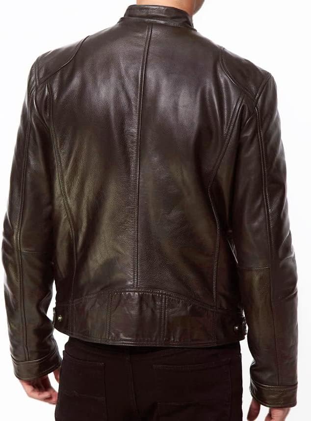 DECIMAL Men's Black Genuine Lambskin Leather Biker Jacket VINTAGE REAL BROWN MOTORCYCLE JACKETS FOR MEN - Image 3