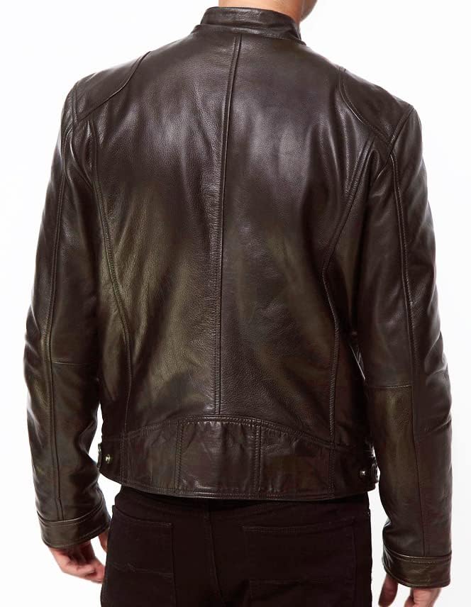 DECIMAL Men's Black Genuine Lambskin Leather Biker Jacket VINTAGE REAL BROWN MOTORCYCLE JACKETS FOR MEN3