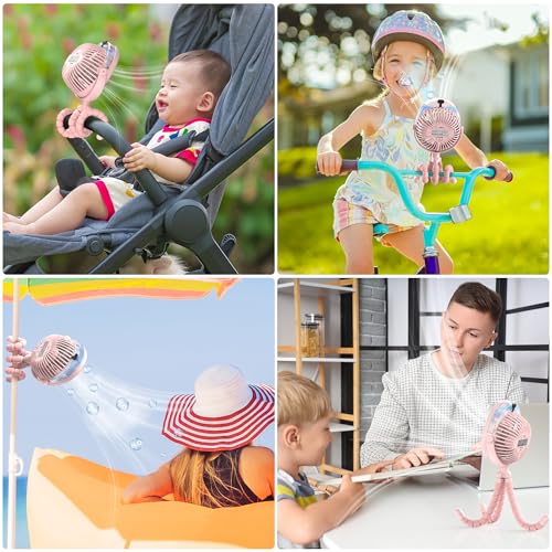 Image of 2026 Upgraded Misting Baby Stroller Fan Rechargeable, Flexible Tripod Clip for Car Seat Crib, Baby Shower Gifts & Baby Registry Search, Newborn Essentials for Beach Travel, Disney Summer Essentials