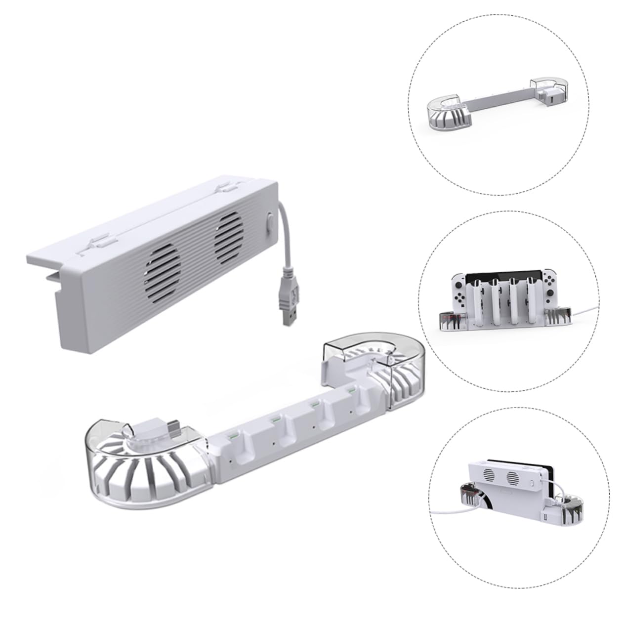 1set Base Di Ricarica Multipurpose Con Ventola Di Raffreddamento Per Switch Oled e Controller Supporto Con Spazio Per Schede Gioco Stazione Di Ricarica Dual-charging Per Giocatori