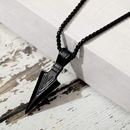 Jayumo Men's Stainless Steel Cool Spearpoint Arrowhead Pendant Necklace For Men Boys 20-24 Inch Chain ，Gold Silver Black Necklace (Black, 20.00) #TOP3