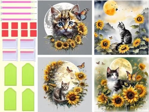 Broderie point de croix diamond painting chat et tournesol kit complet 5D