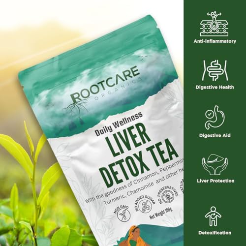 Image of Rootcare Organics Liver Cleanse Herbal Tea | Helps with Fatty Liver | Supports Alcohol Detox, Improves Liver Health Naturally | with Cinnamon, Peppermint & 7 Herbal Blend | Pack of 1 Month (100g)