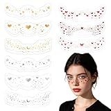 Sularpek Pack de 18 Tatouages Temporaires Visage 3 Couleurs Rouge Or Argent - Autocollants Éphémères Faciles à Appliquer pour Noël Halloween St Valentin Carnaval Concerts et Soirées