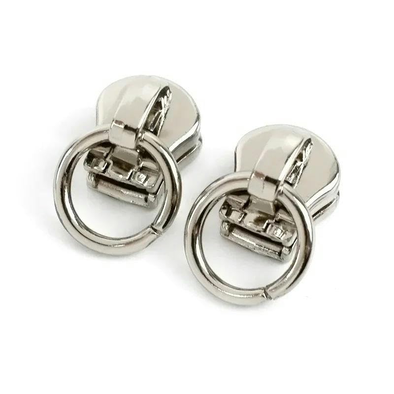 10/30/50 piezas 3# 5# deslizadores de cremallera para cremalleras de metal O anillo tirador de cremallera bolsa de cabeza bolso de tela kit de reparación de prendas accesorios de costura DIY-plata-50