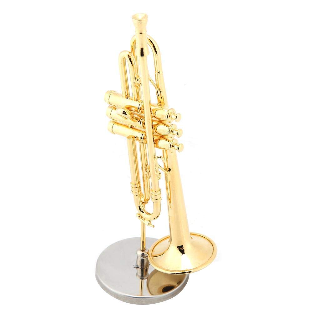 Replica de saxofón Trompeta Miniatura Modelo de Instrumento Musical Chapado en Oro con Estuche y Soporte