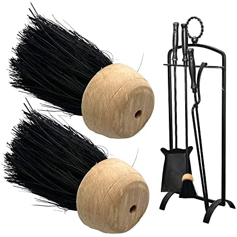 Fireside Companion Brush Head Replacement Hearth Fire Brush Head Round Wooden Stock - Pack of 2 Cover