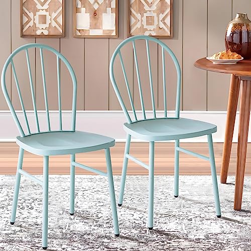 Vicllax Patio Metal Dining Chairs Set Of 6, Outdoor Farmhouse Cottage Spindle Back Metal Dining Chairs, All Weather Metal Frame Dining Chairs For Lawn Garden Backyard Deck, Blue #TOP1