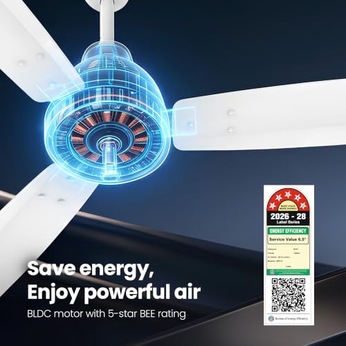Add Polycab Wizzy Vibe 1200mm 5-Star BLDC Ceiling Fan, Matt White - Image 3