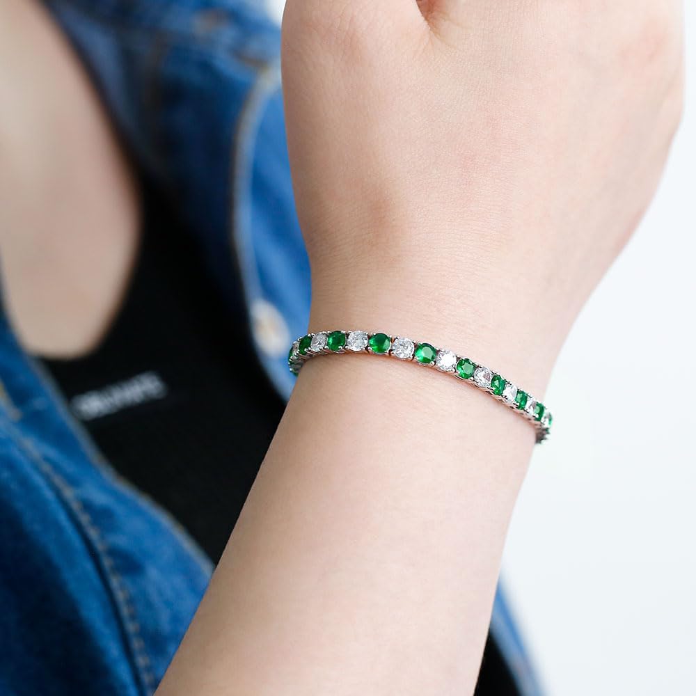 Kose 925 Sterling Silver Bracelets for Women and Men | 4mm Sapphire Ruby Emerald Cubiz Zirconia Classic Tennis Bracelet | Size 6.5-8 inches - Image 2