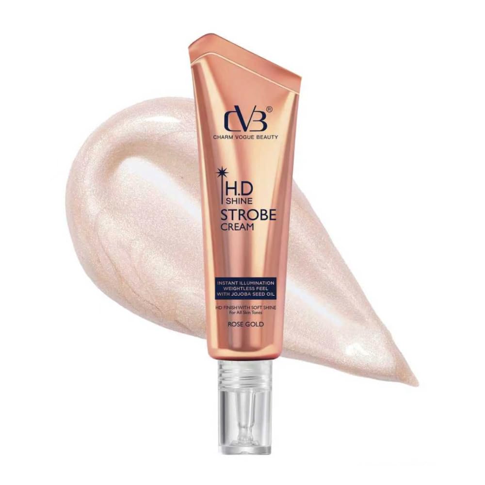 CVB C294 HD Shine Strobe Cream - Rose Gold Illuminating Liquid Highlighter & Glow Booster Makeup Base for Face, Radiant Finish-image-9