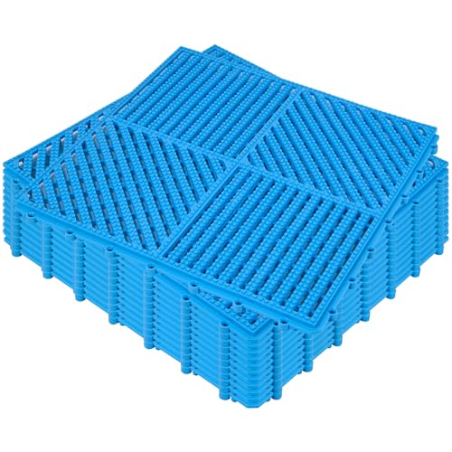 ToLanbbt Cuscino modulare ad incastro 12P 30 x 30 cm in gomma ad incastro per pavimento con fori di scarico antiscivolo per ponte, doccia, cucina, piscina di scarico, sauna (blu, 2 file di punti)
