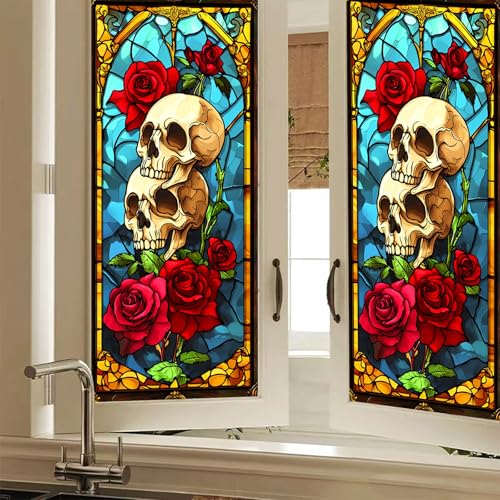 Vinilo decorativo ventana diseño calavera roja 17.7 x 39.3 pulg miniatura 1