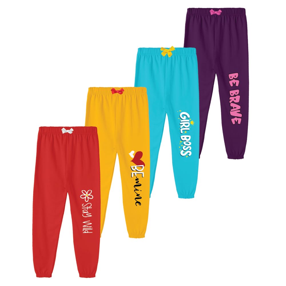 KYDA KIDS® Trainingshose für Mädchen, 100 % reine Baumwolle, bedruckt, lockere Passform, Premium-Sommer, Freizeitkleidung mit elastischem Bund, täglicher Komfort, 4 Stück