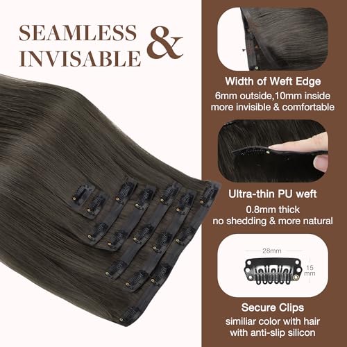 Image of GOO GOO Clip in Hair Extensions Real Human Hair, Remy Human Hair Extensions Clip ins for Women, Natural Human Hair, 22inch 150g 7Pcs, 1C Mocha Brown
