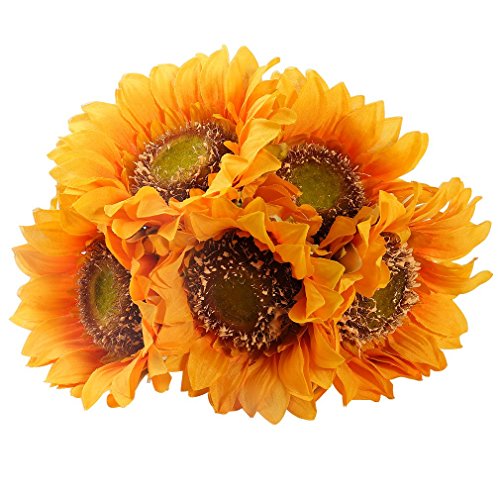 StarLifey 5 STÜCKE Schönheit Gefälschte Sonnenblumen Künstliche Seide Blumenstrauß Hausgarten Zaun Dekoration (Gelb) Cover