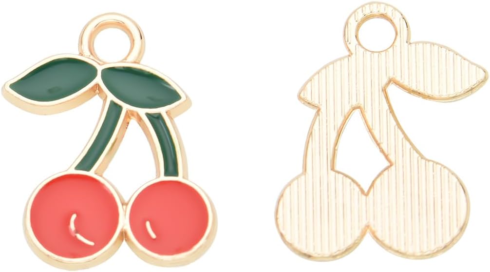 Pack of 80 Cherry Enamel Charms Gold Plated Colored Pendants Hawaii Style Accessories for Necklace Bracelet Jewelry Making DIY Crafting - Image 3