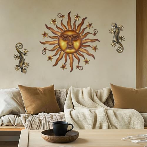 Liffy 24 Inch Sun Metal Wall Art Outdoor Decor - 3D Sun Face Metal Wall Sculpture thumb #5