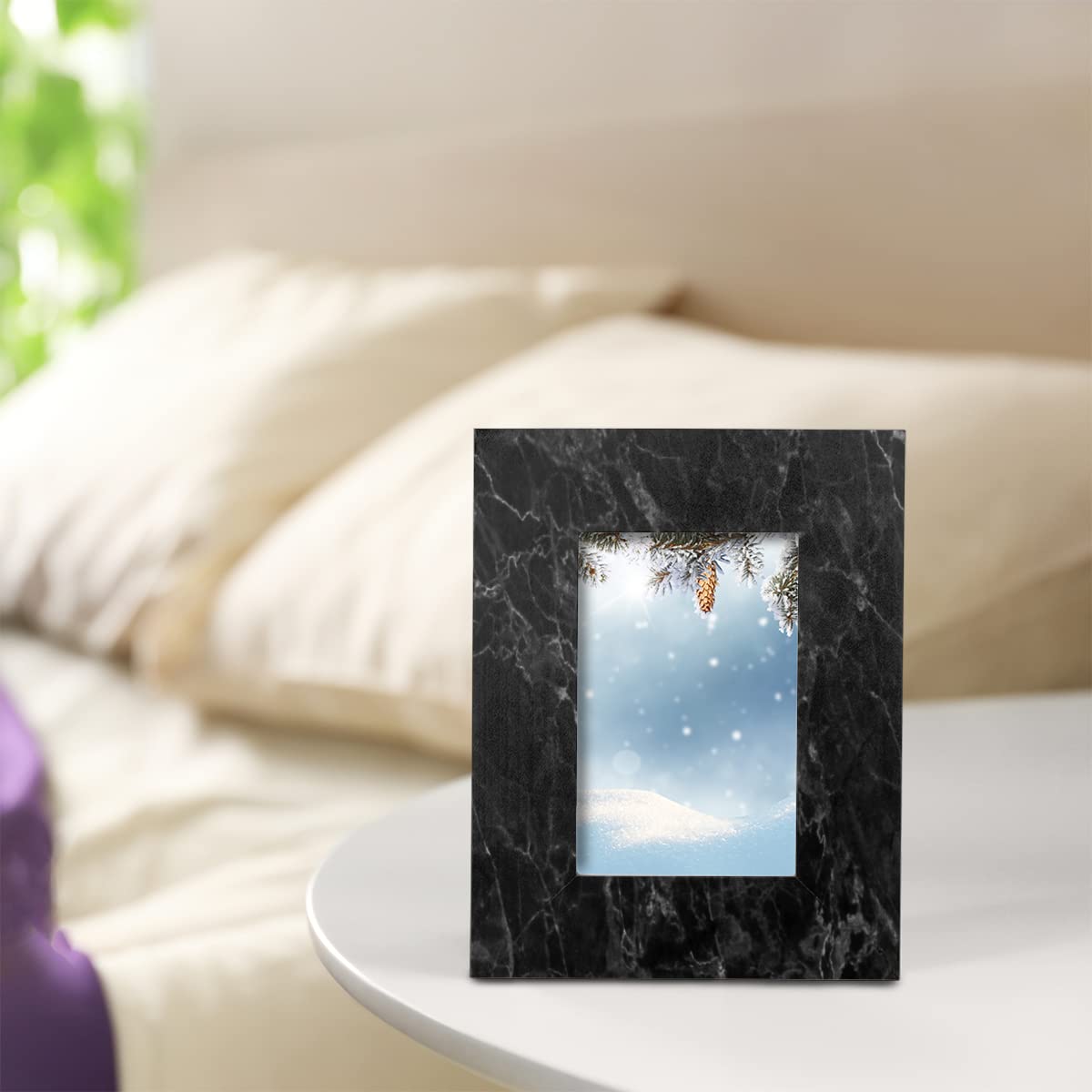 OHIKUETY Picture Frames Marble Black Stone Photo Frame with Stand