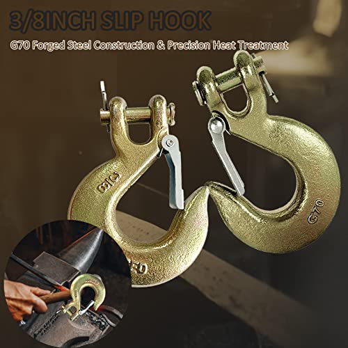 2 Packs Clevis Slip Hook With Safety Latch, Xhmaxe 3/8 Inch Heavy Duty G70 Forged Steel For Trailer, Truck Transport Tow Chain Hook, Deck Hauler Receiver Hitches Trailer-18,000Lbs Capacity #TOP3