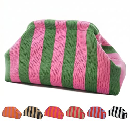 Niyctvr Woven Clutch Purse for Women Striped Summer Woven Clutch Mahjong Tile Bag Dumpling Style Colorful Evening Handbag