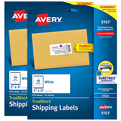 Avery 配送ラベル TrueBlock付き 2インチ x 4インチ ブランクラベル インクジェット印刷可能ラベル 250枚パック 2パック 合計500枚 (8163)（Amazon）
