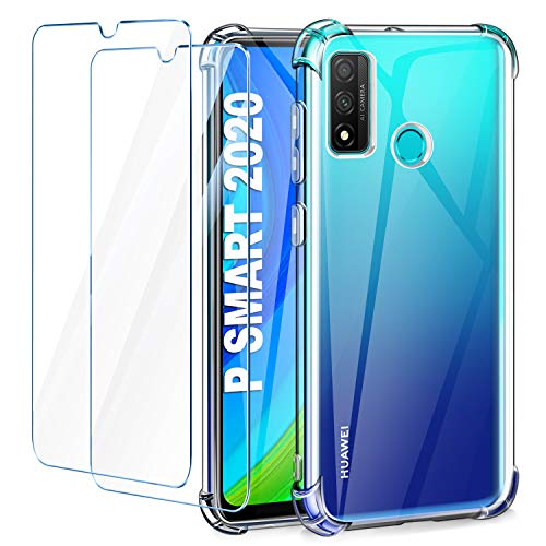 Leathlux Funda Huawei P Smart 2021 + [2 Pack] Cristal Templado Protector de Pantalla, Ultra Fina Silicona Transparente TPU Funda y Protector Airbag Anti-arañazos Carcasa Huawei P Smart 2021 6.67