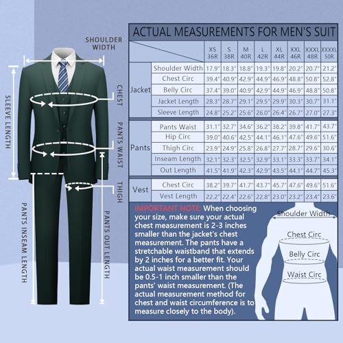 Image of Cooper & Nelson Men's Suit Slim Fit, 3 Piece Suits for Men, One Button Solid Jacket Vest Pants with Tie, Tuxedo Set