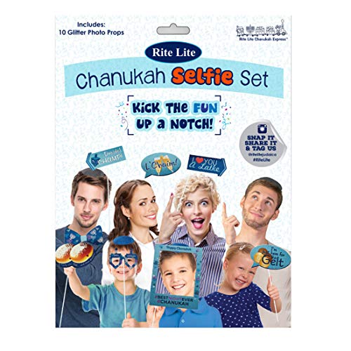 Rite Lite Chanukah Selfie Set/Photobooth Props Hanukkah Gift & Chanukah Photo Booth Props Frame Chanukah Party Selfie Picture Frame Group Shot Props - Pack Of 10 for Hanukkah Party Family Dinner