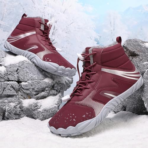 Image of Winter Footwear Barefoot Shoes Women Men Zero Drop Barefoot Hiking Boots Slip On Warm Waterproof Snow Boot Minimalist Wide Toe Ankle Booties Five Finger Hike Shoes Outdoor