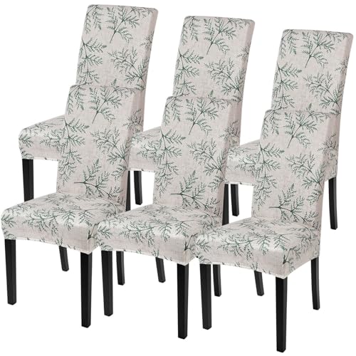 Image of SearchI Printed Dining Room Chair Covers Set of 6, Stretch Kitchen Chair Covers Washable Parsons Chair Slipcover Removable Dining Chair Protectors for Hotel,Ceremony(Fern Leaves)