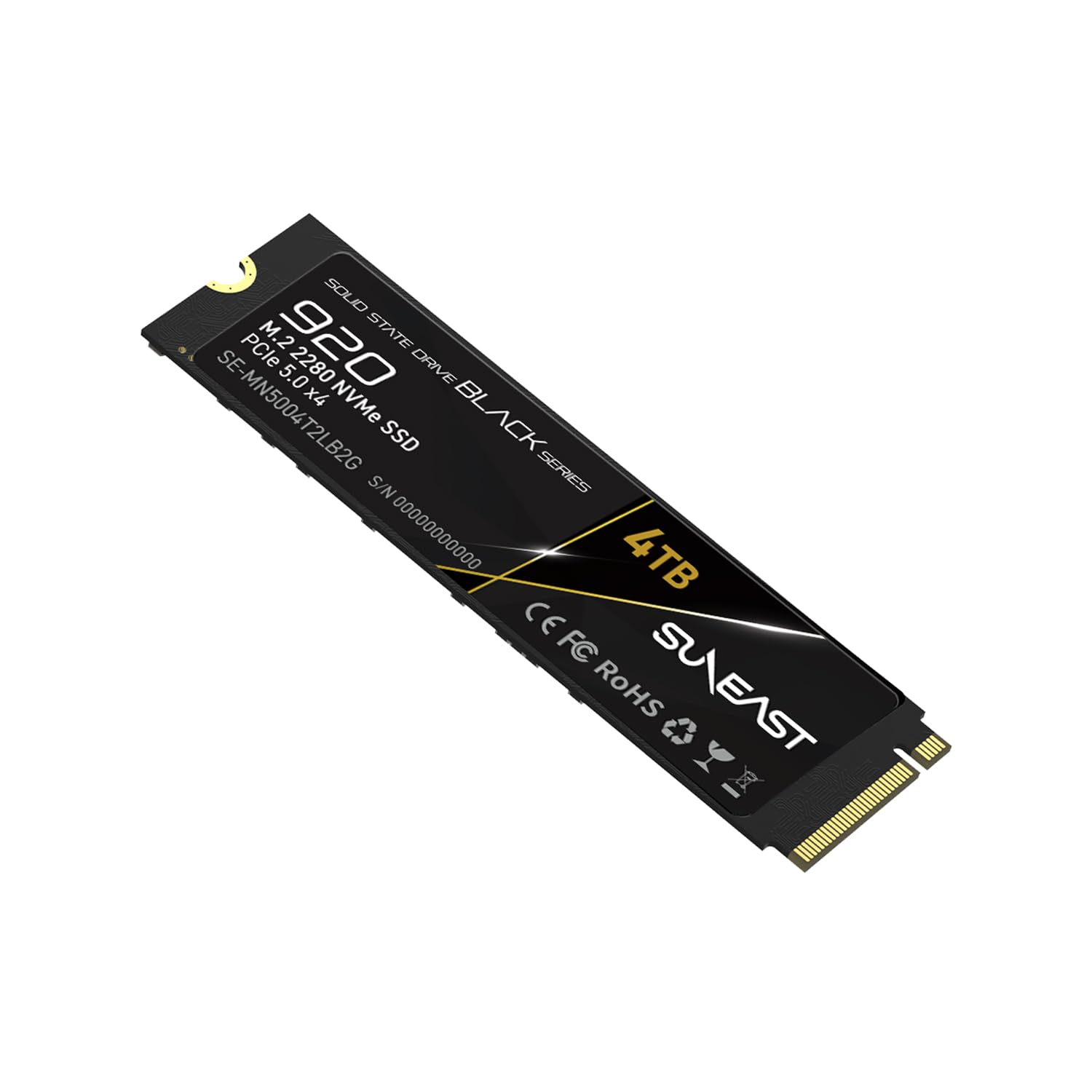 SUNEAST Black Series 4TB SSD Gen5, PCIe 5.0x4 NVMe M.2 2280 - Hasta 14,800 MB/s de lectura, 13,200 MB/s de escritura, unidad de estado sólido para computación de alto rendimiento, juegos y estaciones