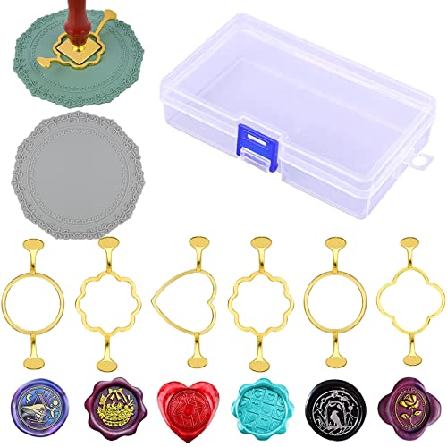 9 Pieces Wax Seal Kits-6 Pcs Metal Wax Seal Molds For Wax Seal Stamp,2 Pcs Round Shape Silicone Mat With 1 Storage Box For Gifts Wrapping Wedding Invitations Envelopes Cards Wine Packaging #TOP18
